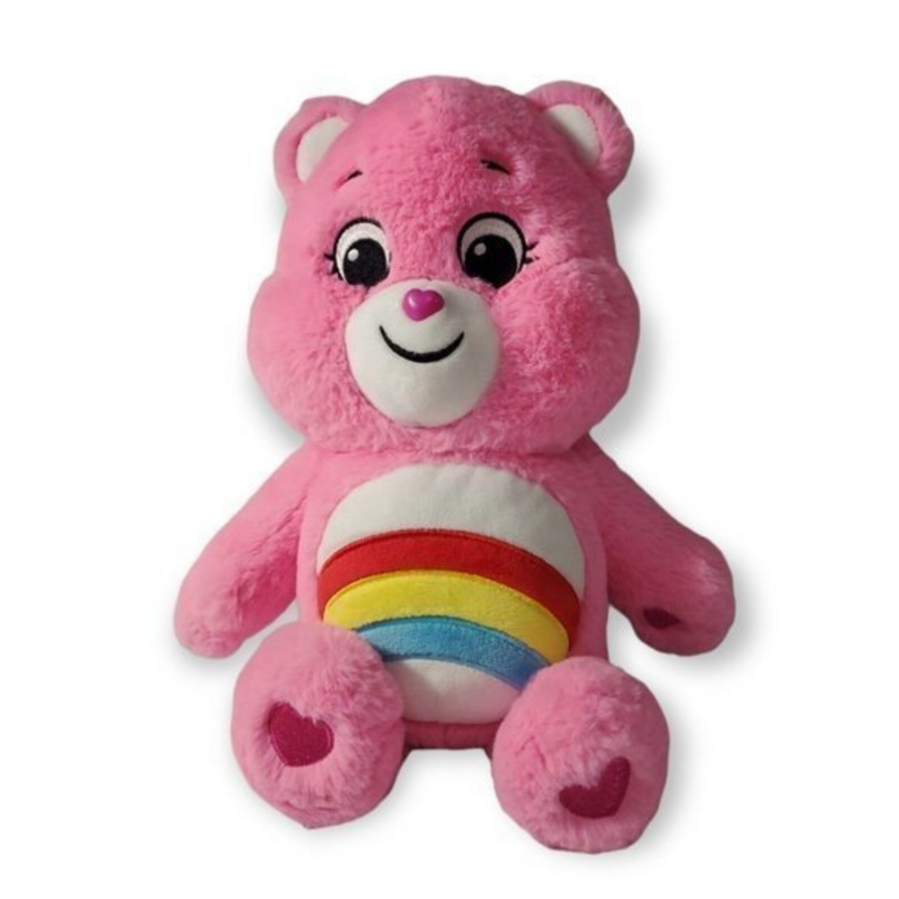 Care Bears 14" Cheer Bear Rainbow Belly Symbol Pink Teddy Bear‎